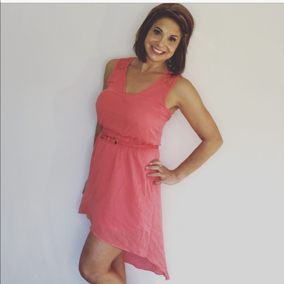 paper doll Dresses & Skirts - PAPERDOLL  HI LOW CORAL LACE DRESS